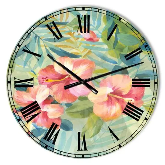 Designart Hibiscus Garden III Farmhouse Wall Clock {1}