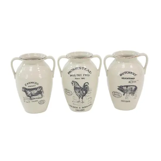 Set of 3 White Porcelain Farmhouse Vase, 8" x 10" {1}