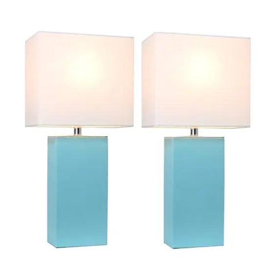 Elegant Designs&trade; 2 Pack Leather Table Lamps with White Shades Aqua and White {3}
