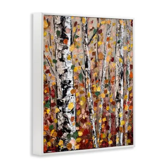 Stupell Industries Autumn Birch Trees Abstract Leaves Framed Giclee Art White {4}