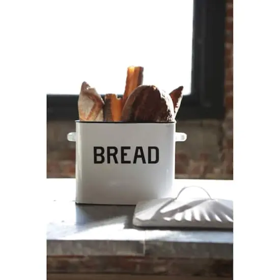 Hello Honey&reg; 13.5" Enameled Metal Distressed White Bread Box with Lid {3}