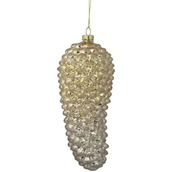 7.5" Gold Pinecone Glass Christmas Ornament {1}