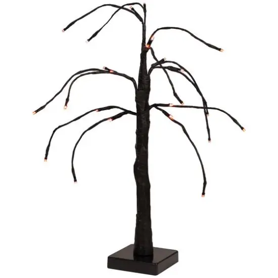 24" LED Lighted Black Weeping Halloween Twig Tree, Orange Lights {4}