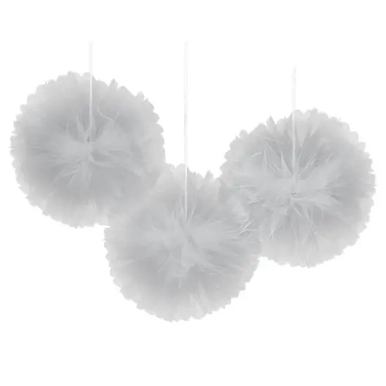 12" Silver Fluffy Tulle Hanging Decorations, 3ct. {1}
