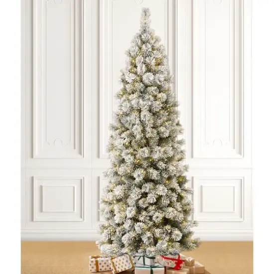 7.5ft Pre-Lit Flocked Pine Artificial Christmas Tree, Warm White LED Lights {3}