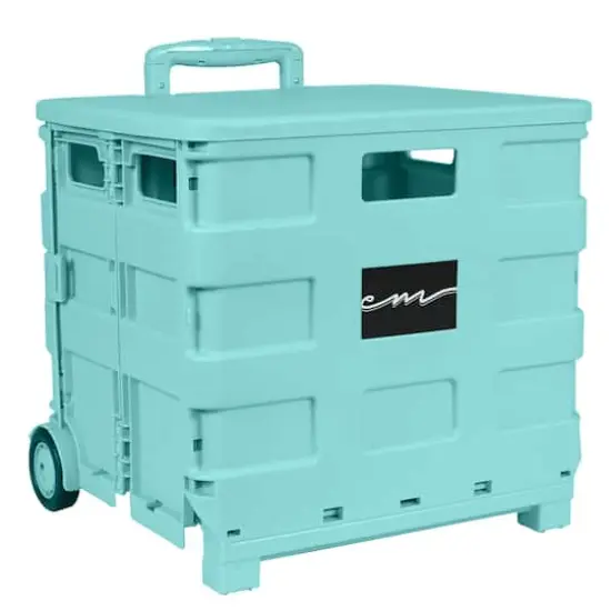 Everything Mary Collapsible Rolling Cart with Lid Aqua {1}