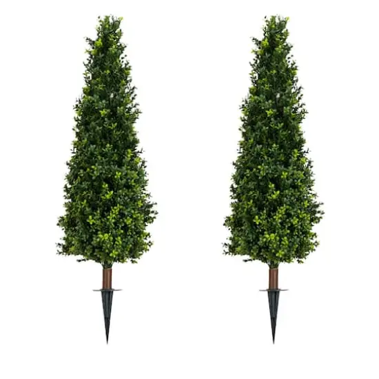 4ft. UV Resistant Artificial Boxwood Plant with Integrated Ground Stake (Indoor/Outdoor) - Set of 2 {1}