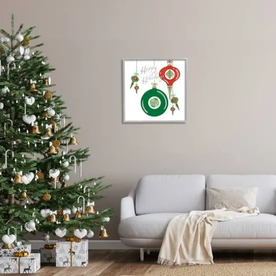 Stupell Industries Seasonal Happy Holidays Ornaments Framed Giclee Art Gray {3}