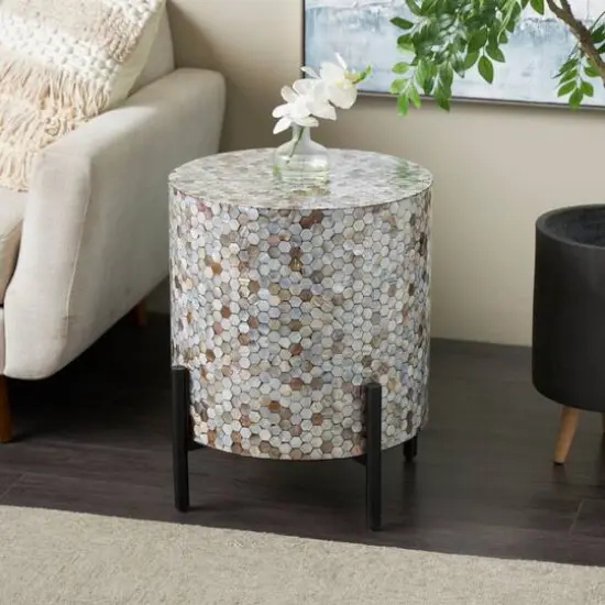 22.5" Multicolor Mother of Pearl Abstract Handmade Inlay Side End Accent Table {10}