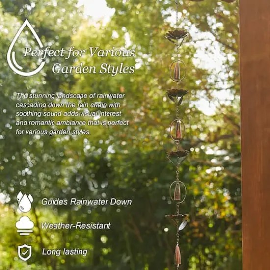Glitzhome&reg; 8.5ft. Faux Copper Lotus Flower & Bell Rain Chain {7}