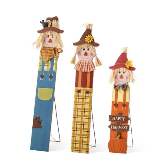 Glitzhome&reg; Fall Wood Sacrecrow Family Porch Decor Set {1}