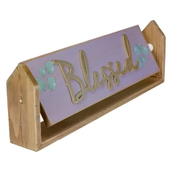13.25" Hinged Plaque With "Blessed" Embossed Lettering Table TopDécor {3}