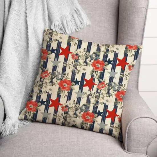 Vintage Floral Patriotic Stripes Accent Pillow {3}
