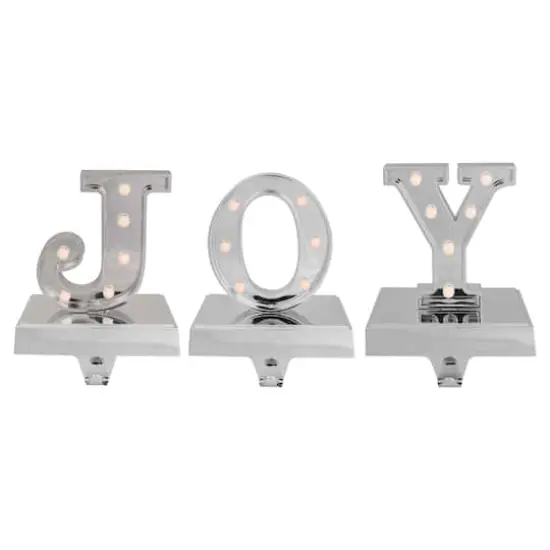 6.5" Silver LED JOY Christmas Stocking Holder Set {1}