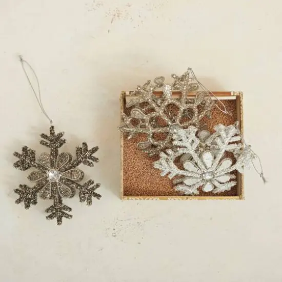 Hello Honey&reg; 5.5" Beaded Snowflake Metal & Glass Ornament {3}
