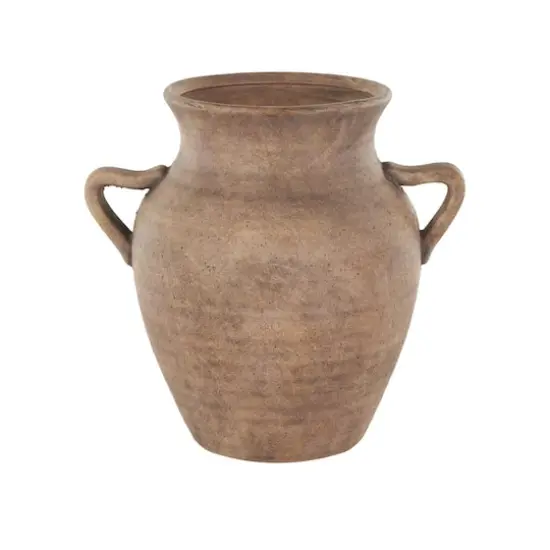 13" Copper Ceramic Antique Style Textured Vase with Handles {7}
