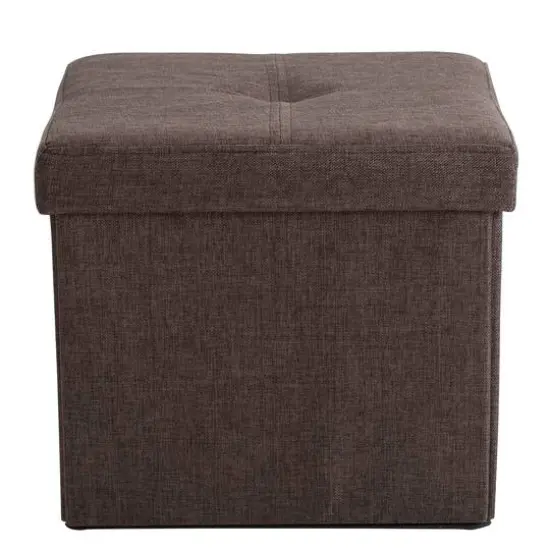 Simplify 15" Faux Linen Folding Storage Ottoman Cube Espresso {4}