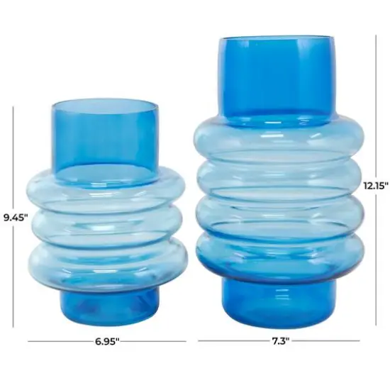 Blue Ombre Bubble Ribbed Glass Vase Set {10}