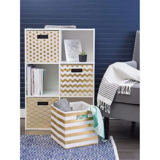 DII&reg; 11" Chevron Stripes Polyester Storage Cube Gold {5}