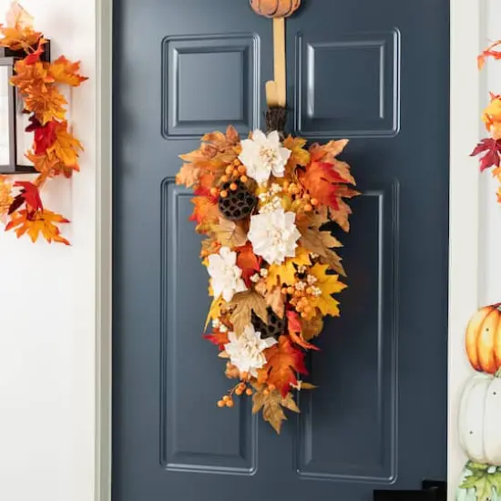 Glitzhome® 28" Fall Dahlia, Lotus Pod and Berry Swag {4}