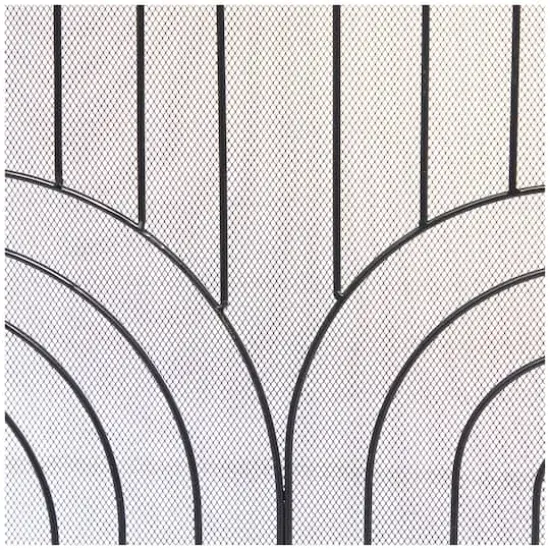 Black Metal Art Deco 3-Panel Fireplace Screen {5}