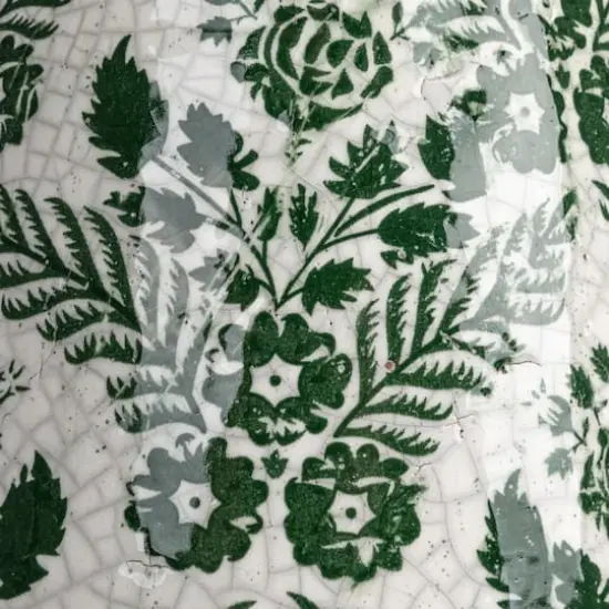 Hello Honey&reg; 10.75" Green & White Flower Patterned Terra Cotta Planter Vase with Crackle Glaze {4}