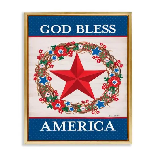 Stupell Industries God Bless America Wreath Floater Framed Art Gold {1}