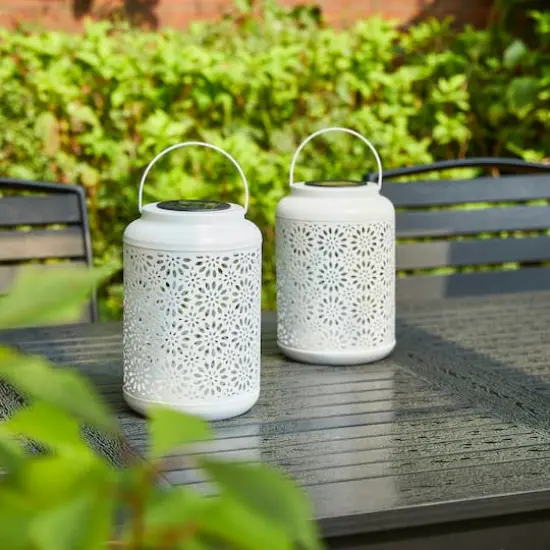 Glitzhome® 8.5" Flower Cutout Solar Powered Hanging Lantern {3}