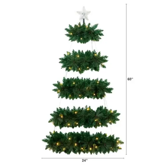5ft. Pre-Lit Fir Wall Hanging Artificial Christmas Tree with Star Topper, Warm White LED Lights {6}