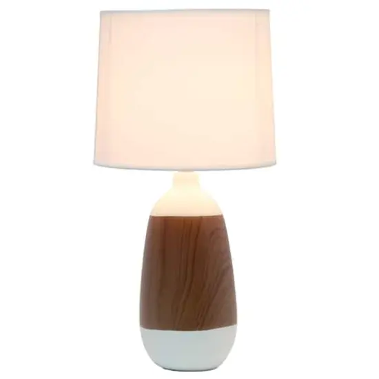 Simple Designs Ceramic Oblong Table Lamp Dark Wood/Off White {3}