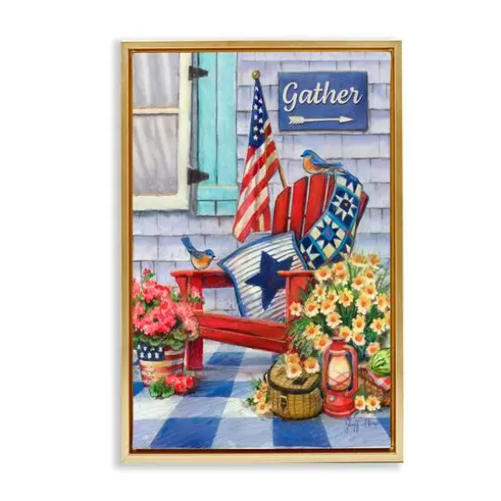 Stupell Industries Patriotic Porch View Floater Framed Art Gold {1}