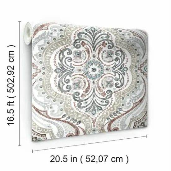 RoomMates Bohemian Damask Peel & Stick Wallpaper Beige and Red and Blue {9}