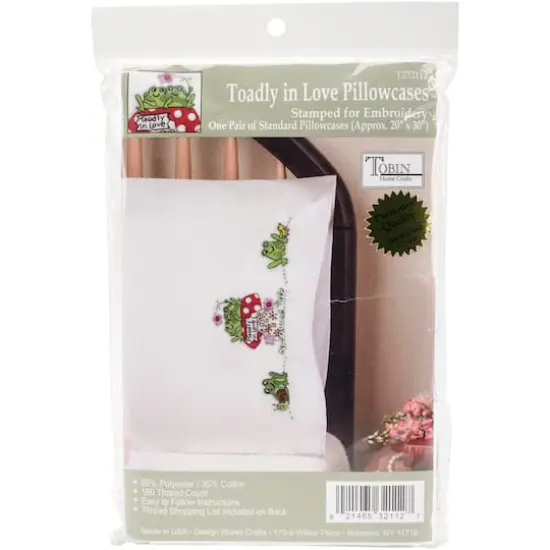 Tobin Frogs Stamped For Embroidery Pillowcase Set {1}