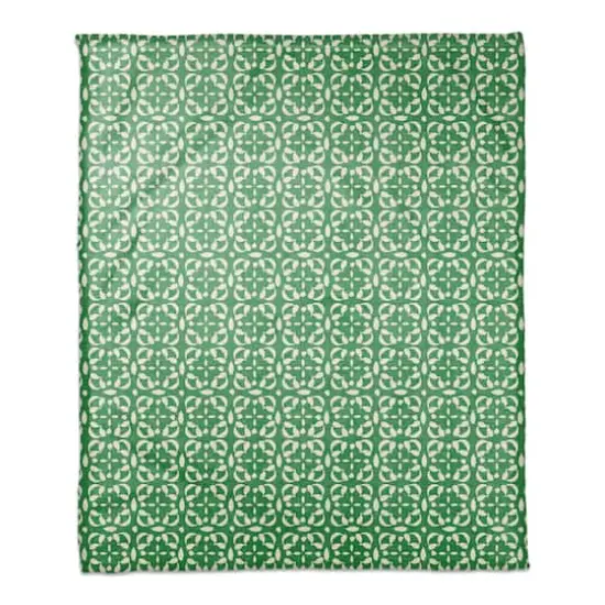Green & White Pattern Coral Fleece Blanket {1}