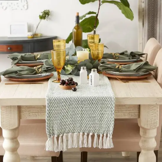 DII&reg; 108" Woven Fringed Table Runner Artichoke {6}