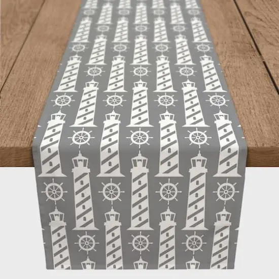 Light Houses Indoor/Outdoor Table Runner White on Gray {4}