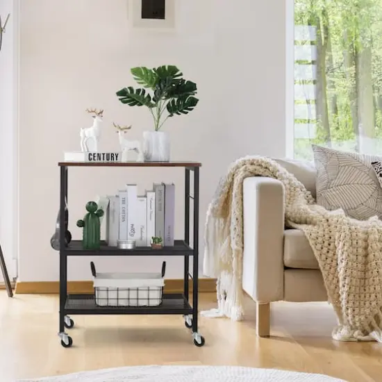 Rustic Brown Kitchen Baker's Rack 3-Tier Mesh Kitchen Storage Cart {7}