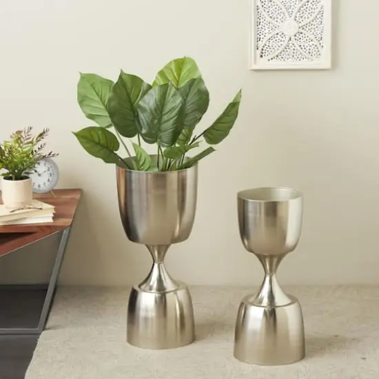 Silver Hourglass Shaped Metal Planter Set with Elevated Base {10}