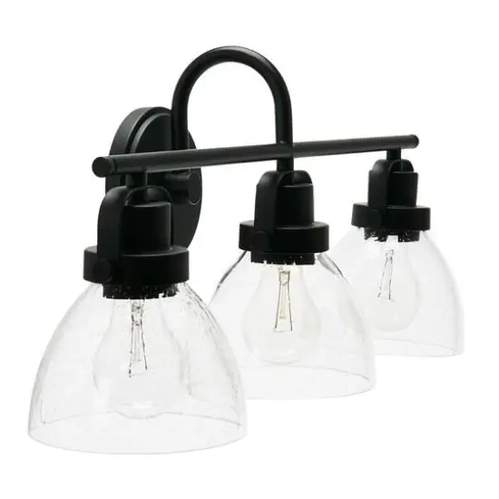 Hello Honey&reg; Robert Stevenson Lighting Avalon Matte Black Metal & Glass 3-Light Vanity Light {6}