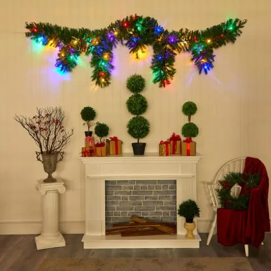 9ft. Pre-Lit Hanging Icicle Berries & Pinecones Christmas Garland, Multicolor LED Lights {6}