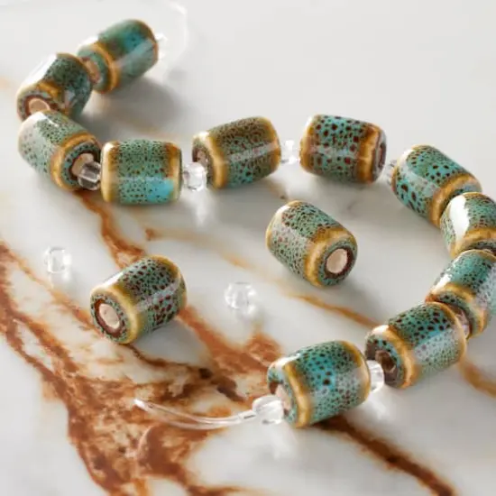 Blue & Tan Ceramic Tube Beads, 12mm by Bead Landing&trade; {3}