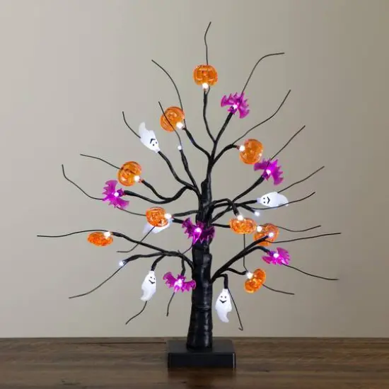 18in. Pre-Lit Artificial Halloween Ghost, Bats & Pumpkins 24 LED Lighted Ornament Tree {12}