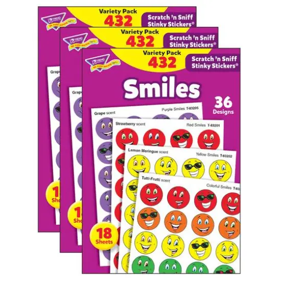 Trend Enterprises&reg; Stinky Stickers&reg; Smiles Variety Pack, 3 Packs of 432ct. {1}