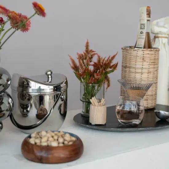 Hello Honey 1-Quart Stainless Steel Double-Wall Ice Bucket with Handle and Curved Lid, Brushed Nickel Finish {4}