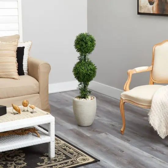 3.5ft. Boxwood Double Ball Topiary Artificial Tree in Sand Colored Planter {5}