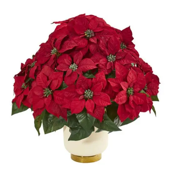 24" Poinsettia Artificial Arrangement in White Bowl {1}