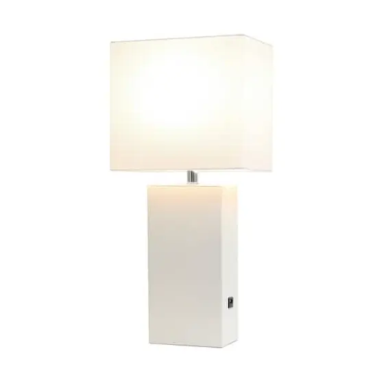 Lalia Home Lexington 21" Leather Table Lamp with USB Charging Port White {3}
