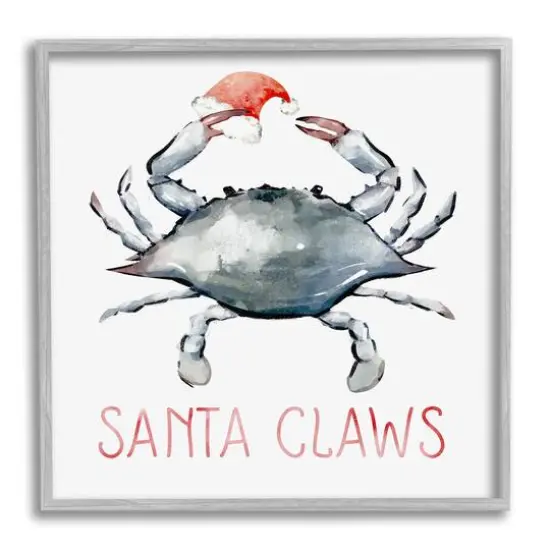 Stupell Industries Santa Claws Holiday Crab Framed Giclee Art Gray {1}