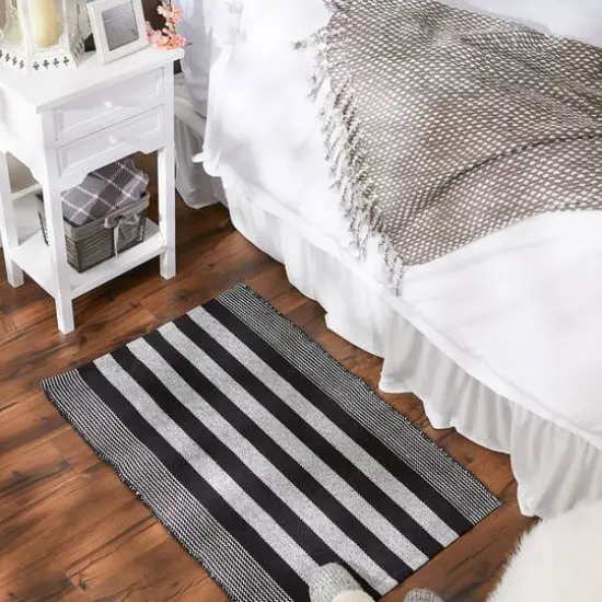 DII&reg; Cabana Stripe Handwoven Recycled Yarn Rug, 2ft. x 3ft. Black {6}