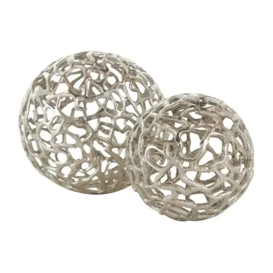 Open Lattice Work Aluminum Decorative Ball Orbs & Vase Filler Set Silver {7}